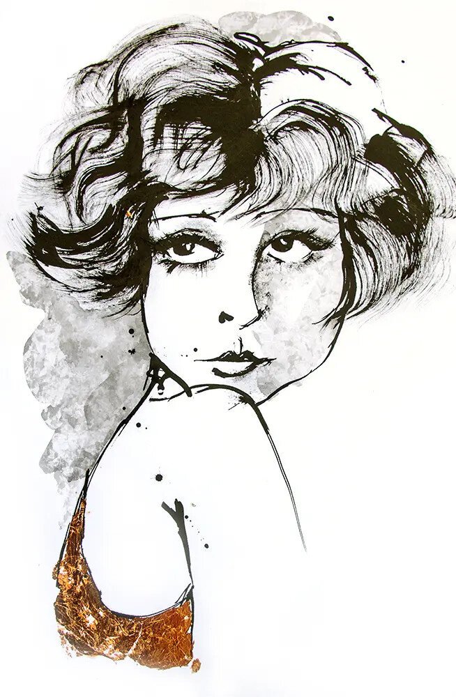 Vintage style drawing of silent film actress Clara Bow