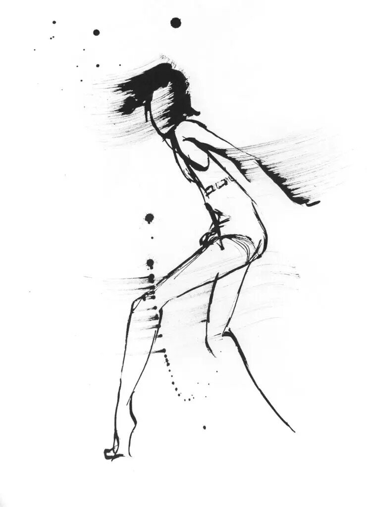 black and white drawing of person dancing