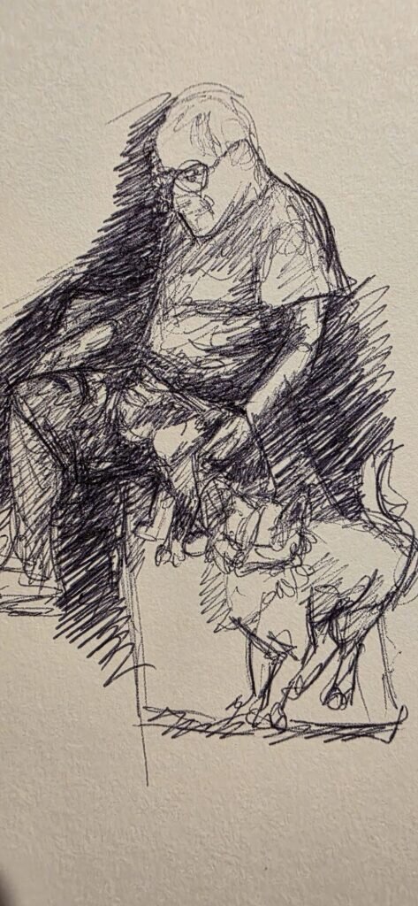 Crosshatched ink figure study from Bellano