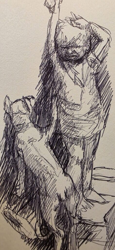 Reclining figure study in ballpoint pen from Bellano