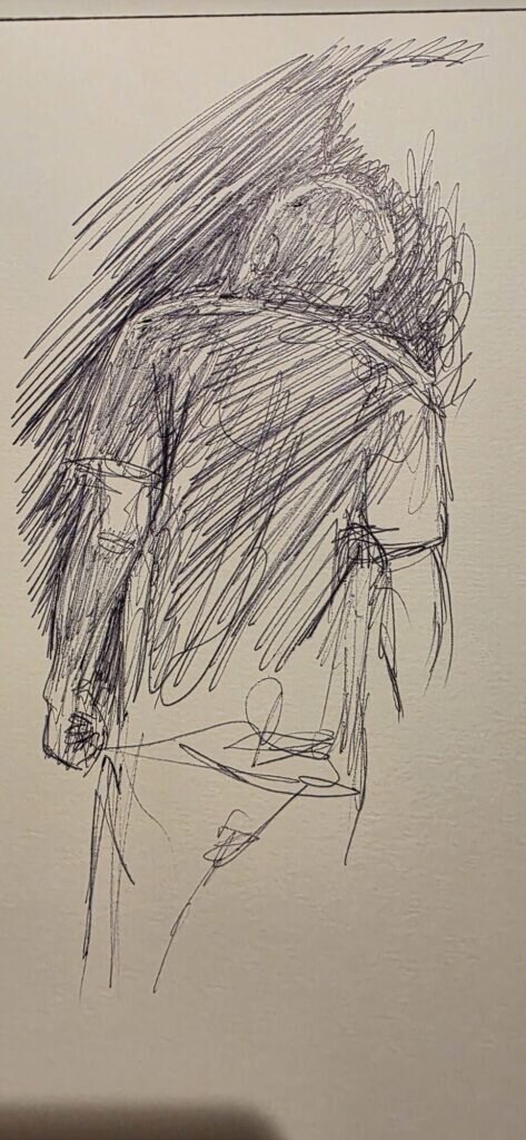 Ballpoint ink study of a sleeping bird from the Chiavenna day