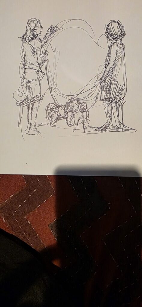 Ink gesture studies of figures drawn in Varenna